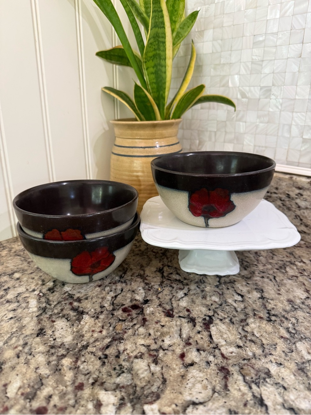 Pfaltzgraff Sarina Painted Poppies Soup Cerral Bowls Set of 3